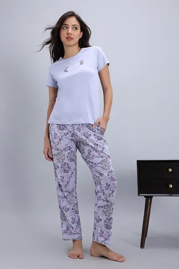 Buy Zivame Knit Cotton Pyjama Set - Heirloom Lilac